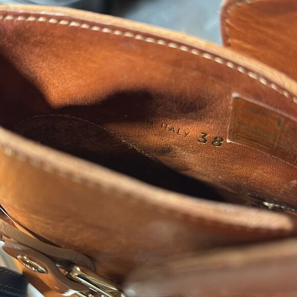 Mulberry Dorset Stacked Heel Buckle Ankle Boots Leather Cognac Size EU 38/ US 7 - Picture 15 of 16